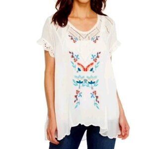 Johnny Was Vara white floral embroidered top size small